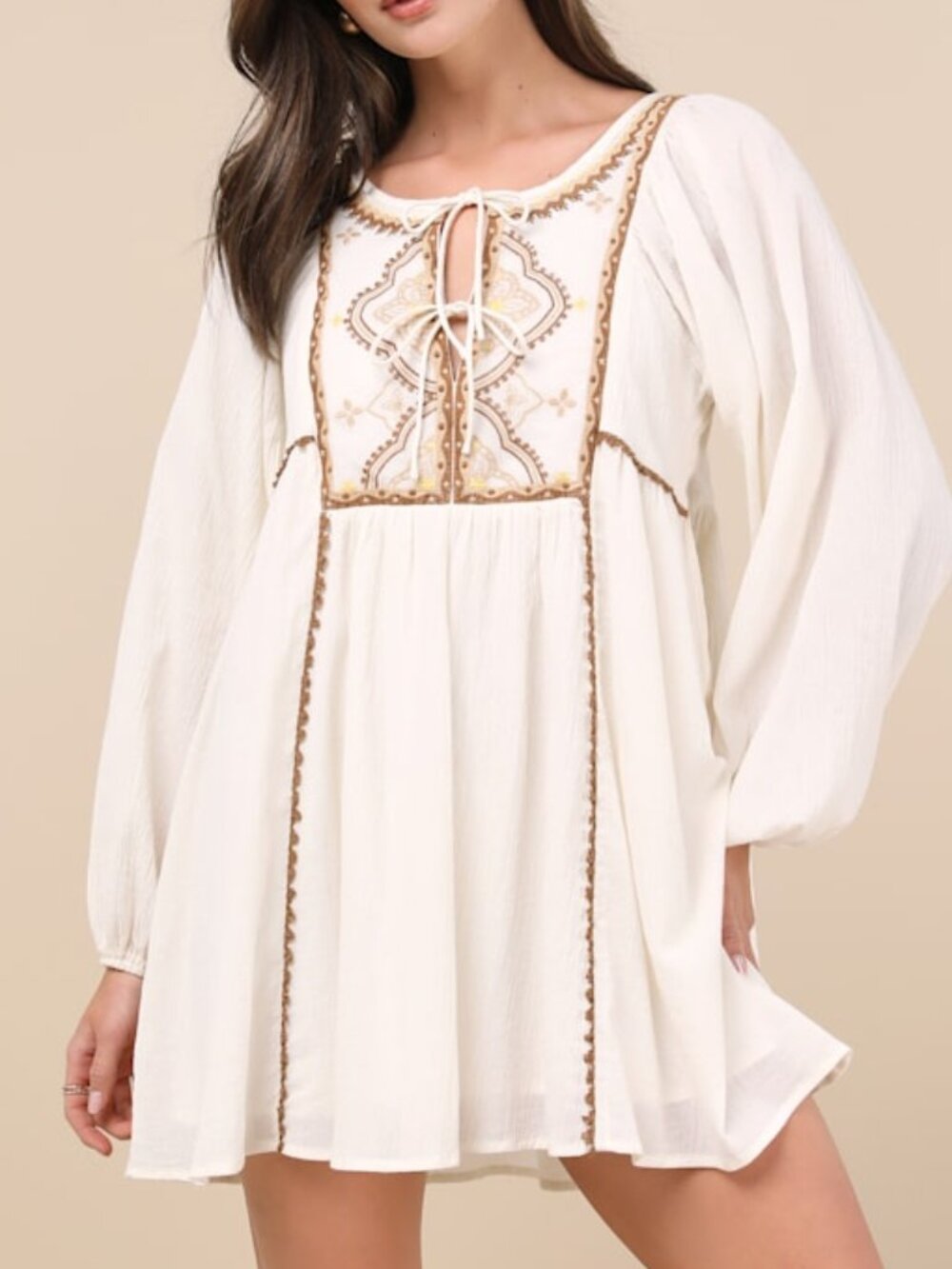 Lulus Exceptionally Dreamy Ivory Embroidered Mini Shift Dress White - Size L